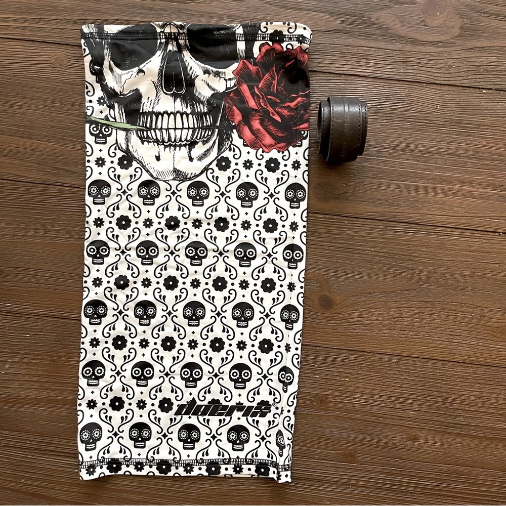 Leather brown unisex bracelet and face cover and neck gaiter